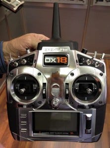 The Spektrum DX18 uses 10 fully proportional channels, with 8 assignable swithing channels