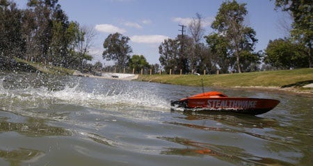 rc boat in action